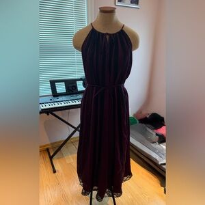 Kobi Halperin Maxi Dress, Halter, Purple/Black Lace, Lined Size M Gently Worn 1x